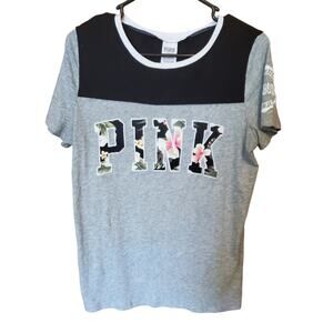 Victoria's Secret PINK‎  Womens Sz M T Shirt Gray Black Short Sleeve Tee